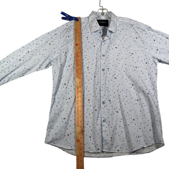 Maceoo Mens Button‎ Up Shirt Size 2XL Blue White Geometric Print Long Sleeve - Picture 6 of 10